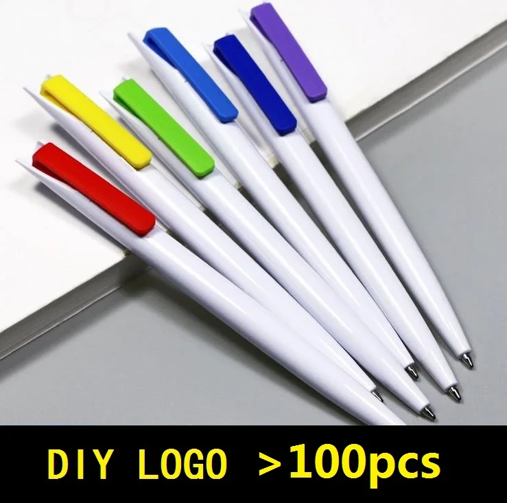 [4Y4A] 100 шт./партия(DIY логотип> 100 шт.) креативная шариковая ручка простая рекламная ручка подарки пластиковая шариковая ручка школьная рекламная ручка на заказ - Цвет: DIY LOGO