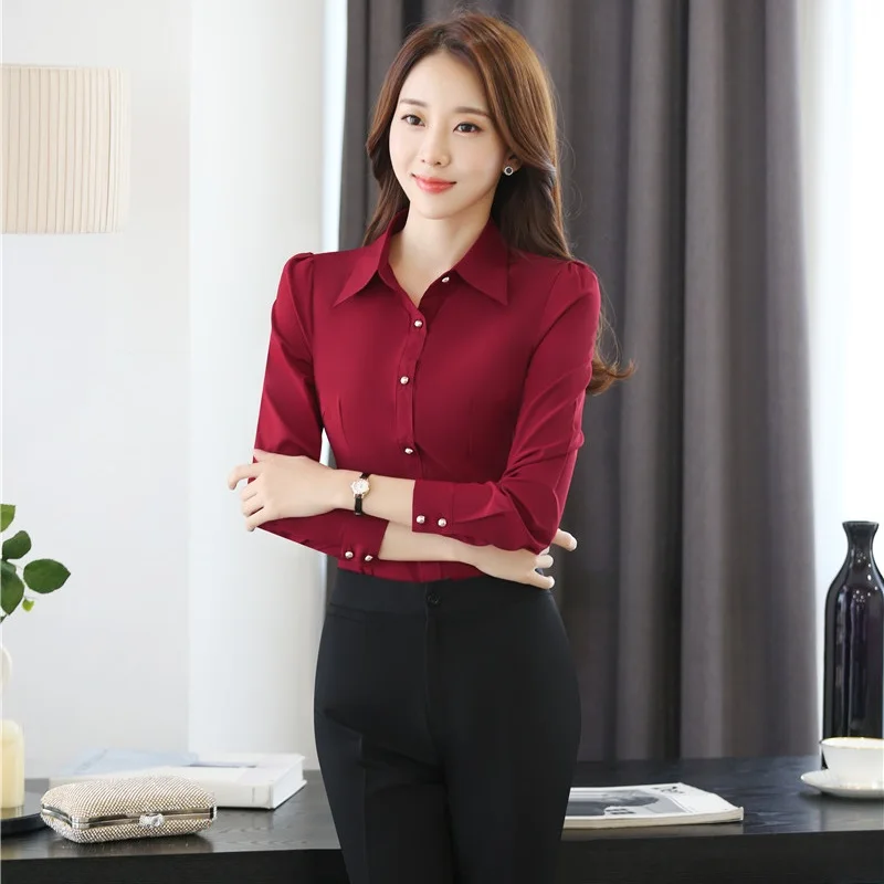 Деловая Женская белая блузка женские рубашки рабочая одежда с длинным рукавом