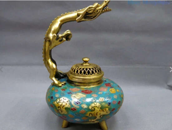 Ymying 1020 + 9 &quotКитай бронза gild Перегородчатые кадило мелкий синий fly dragon курильница