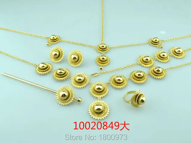 

Romantic Ethiopian 6 pcs Big Size Jewelry sets Gold Color Trendy Jewelry African Wedding Sets for Women