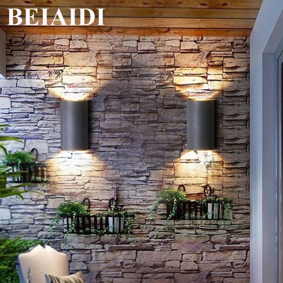 

BEIAIDI 6W Up Down Led Wall Lamp Outdoor Garden Balcony Porch Wall Light Waterproof Villa Courtyard Patio Wall Sconces AC85-265V