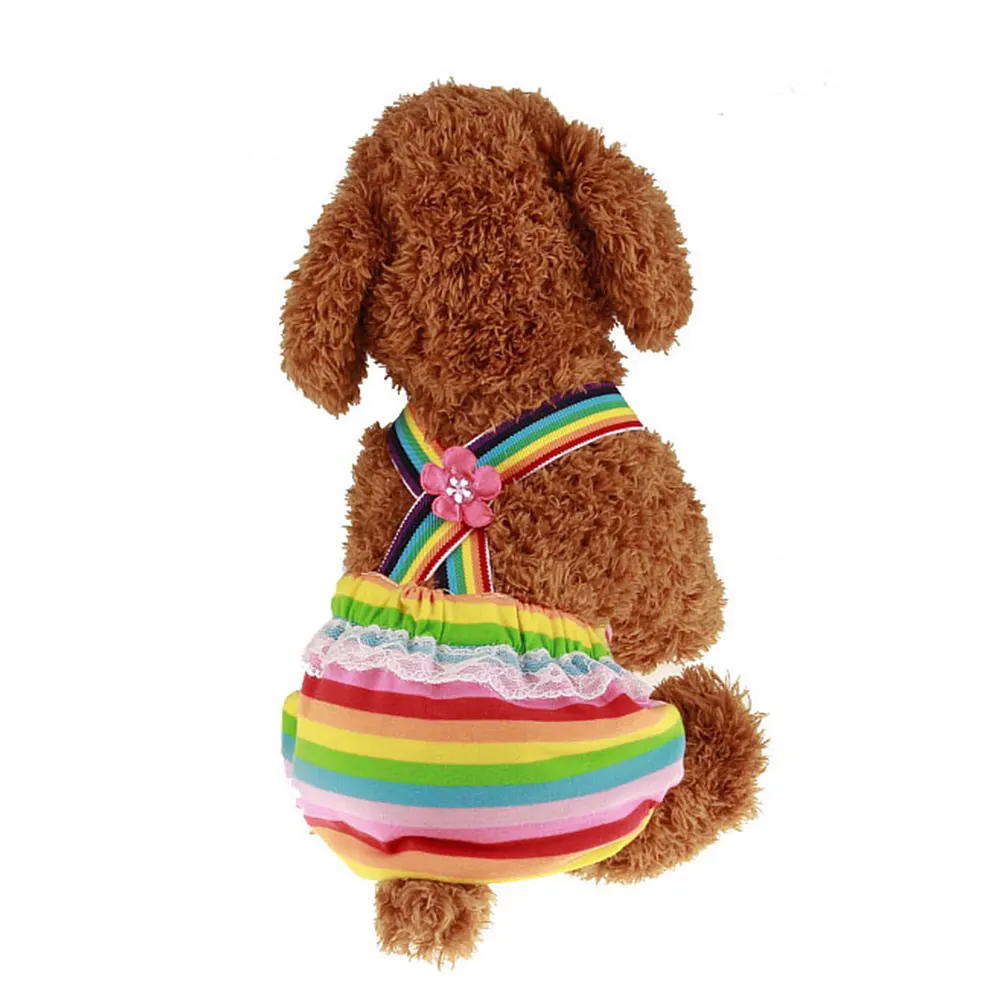 EMVANV Female Pet Sanitary Pant Dog Lace Rainbow Striped Underwear Puppy Cat Diaper Suspenders Physiological | Дом и сад