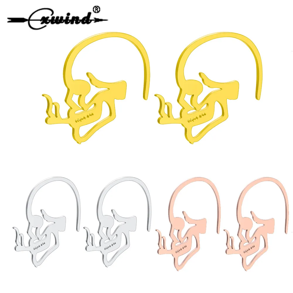 Cxwind New Fashion Stainless Steel Stud Earrings Gold Color Skull for Women Girl Punk Ear Charms Jewelry | Украшения и аксессуары