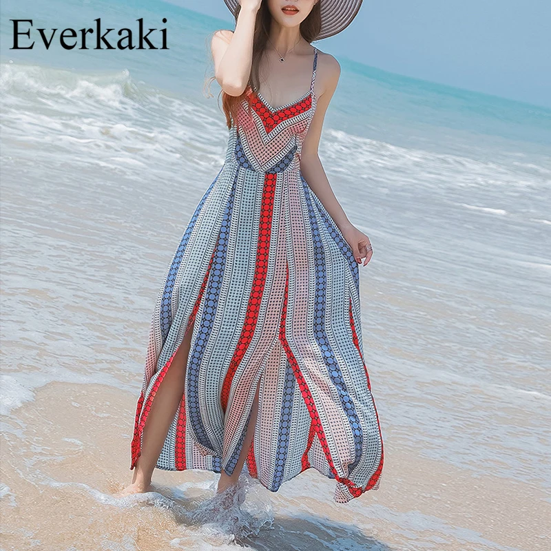 Everkaki Бренд Пляж Платье Бикини Прикрыть Лонг Сексуальная Спинки Ремень Платья