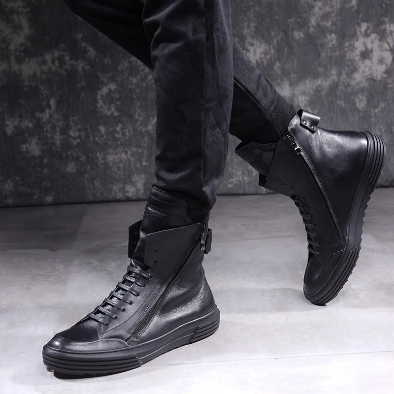 Мужские осенне зимние высокие ботинки из натуральной кожи со стальным носком| |