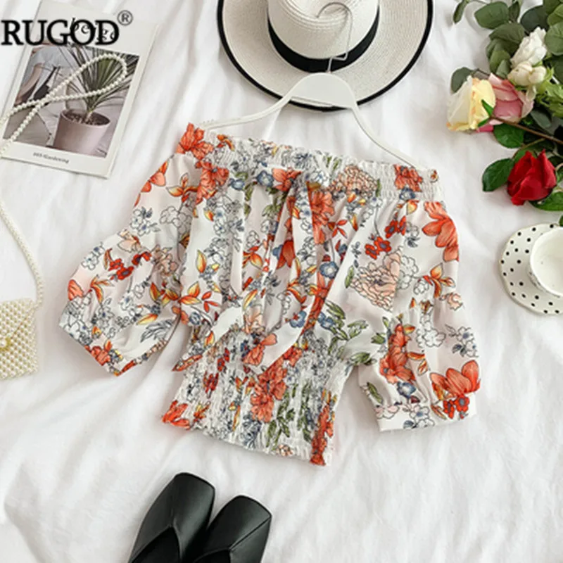Женская пляжная шифоновая блузка RUGOD Милая Короткая Блузка с эластичным подолом