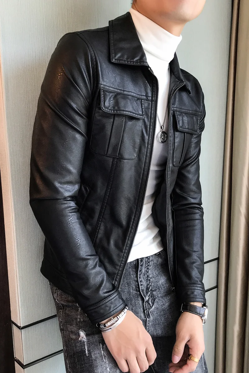 Зеленые кожаные куртки мужские мотоциклетные короткие пальто коричневые