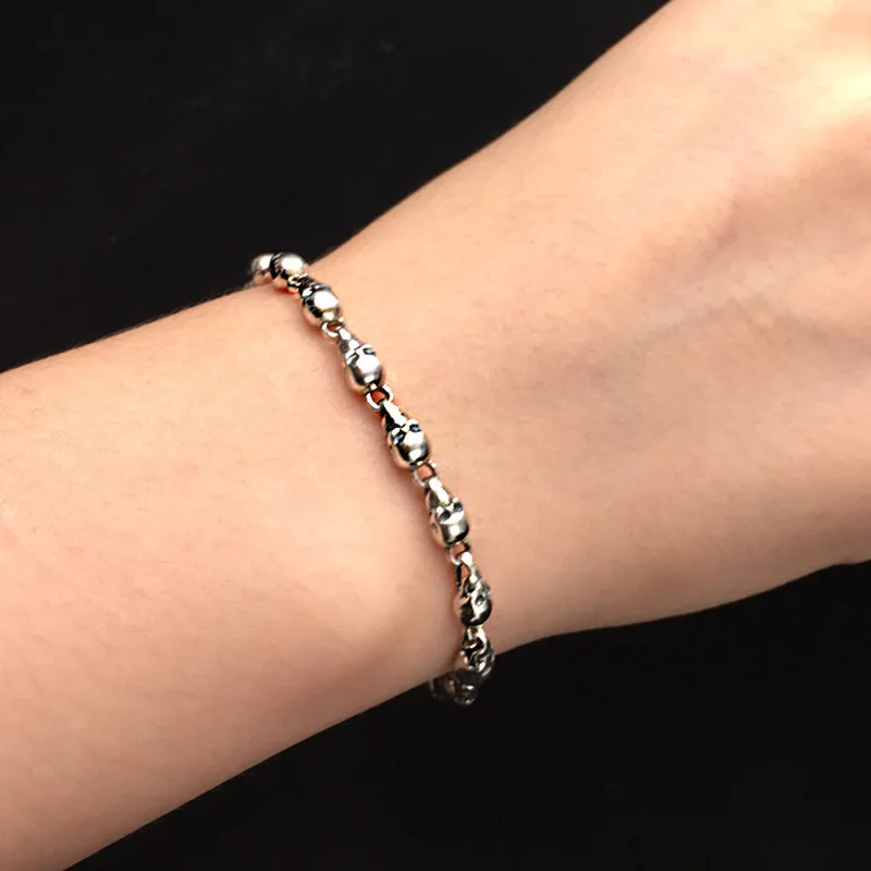 Готический браслет цепочка с черепом и узкой цепочкой из 100% настоящего серебра 925