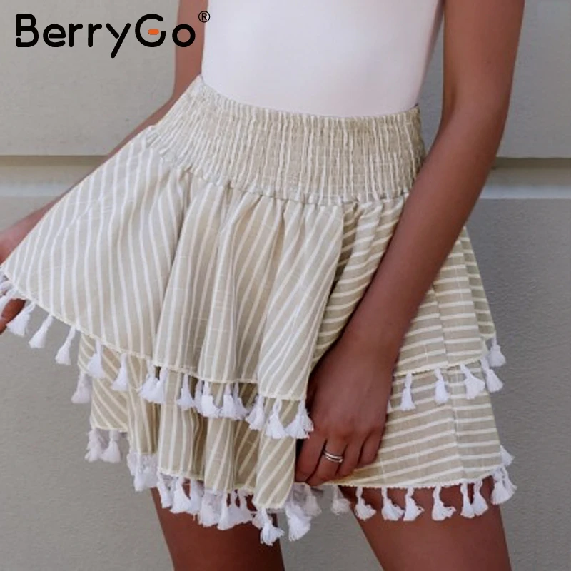 BerryGo/полосатые летние мини-юбки женские эластичные уличная Короткая юбка для