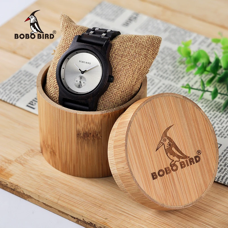 Мужские деревянные часы BOBO BIRD кварцевые наручные маленький второй диск