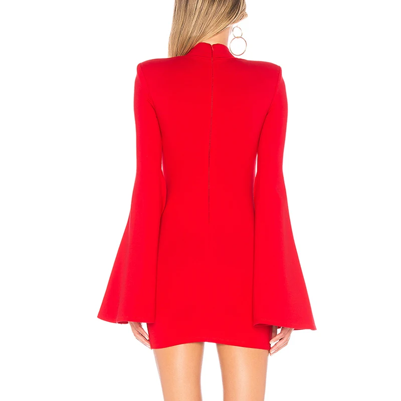 Женское платье с длинным рукавом круглым вырезом и расклешенным рукавом|Женские