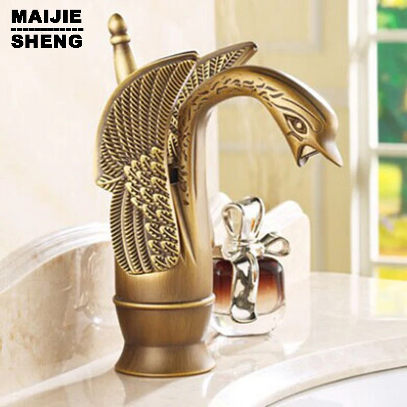 Смеситель для ванной комнаты в стиле лебедя античный бронзовый латунный |