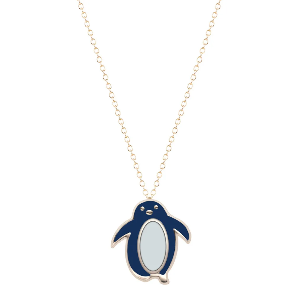 Kinitial Cute Cutout Penguin Enamel Charm Pendant Necklace for Bird Animal Long Chain Necklaces BFF For Girl Statement Gift