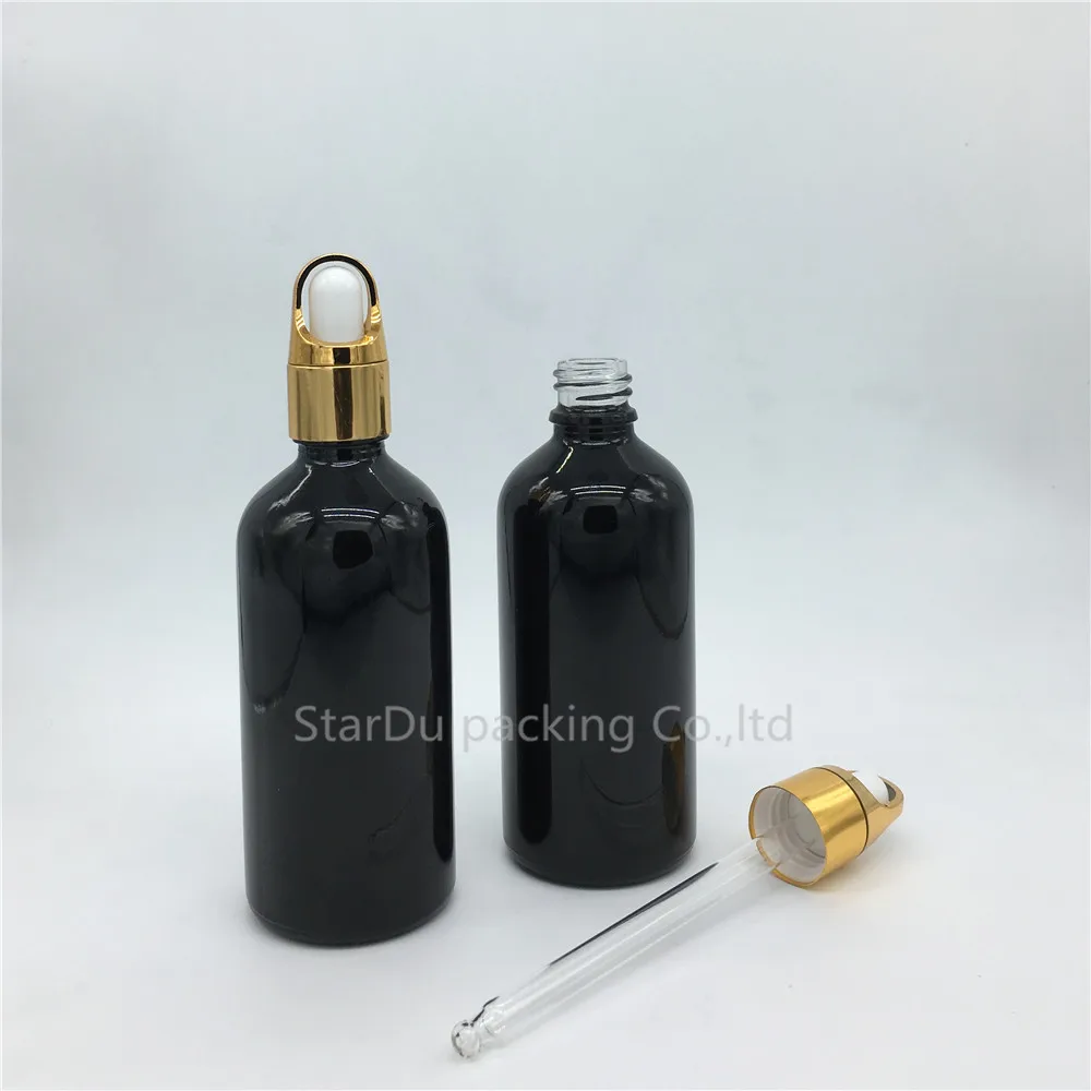 

240pcs/lot 100ml Empty Black Glass Essential Oil Bottle With Flower Basket dropper, 100CC Glass Perfume Bottle