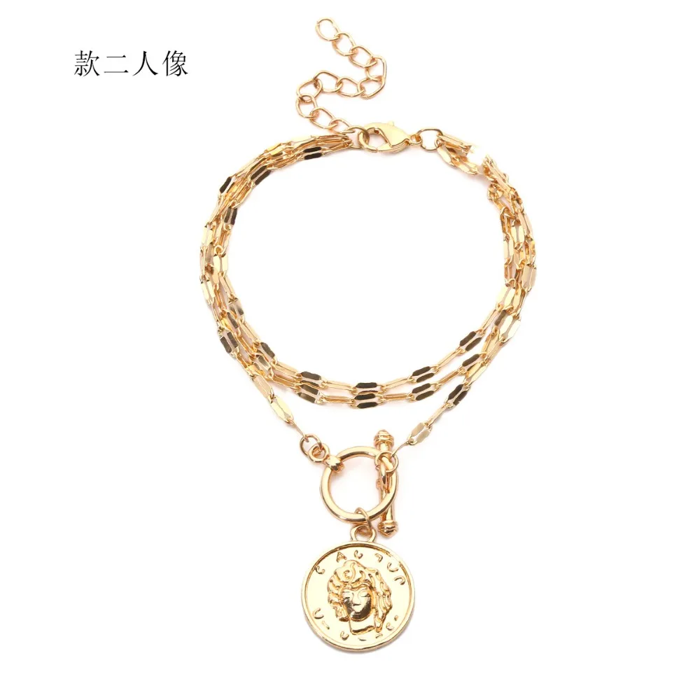 2019 панк браслет с резными монетами головной богемная Королева Золотая толстая