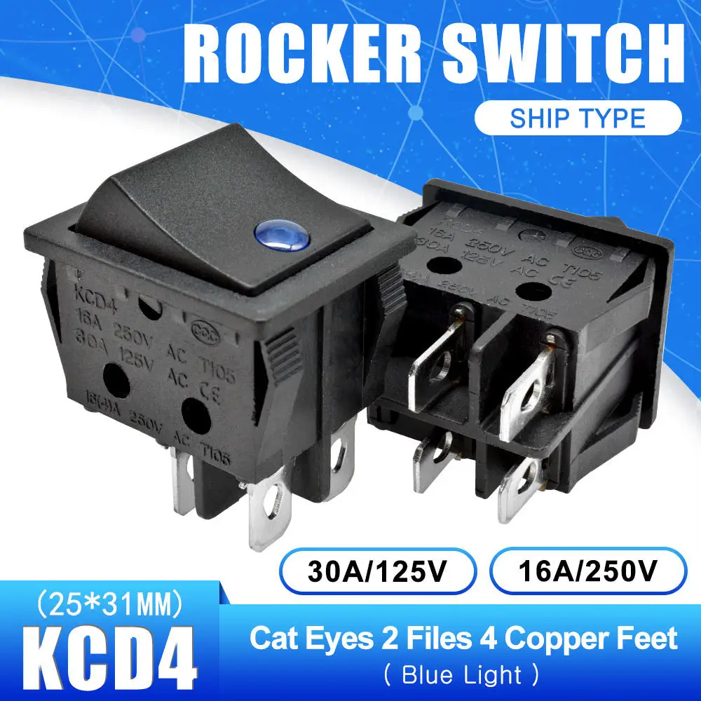 Cat Eye On-Off 4 Pin KCD4 кулисный переключатель ВКЛ-ВЫКЛ 2 положения 4 контакта электрооборудование с светильник выключатель питания 16A 250VAC/30A 125VAC 25*31MM - Цвет: Cat Eye On-Off 4 Pin