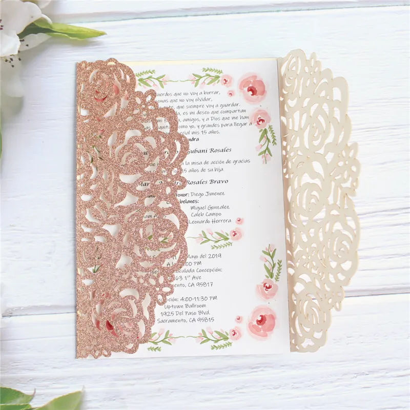 Приглашения из розового золота блестящие свадебные открытки на день рождения