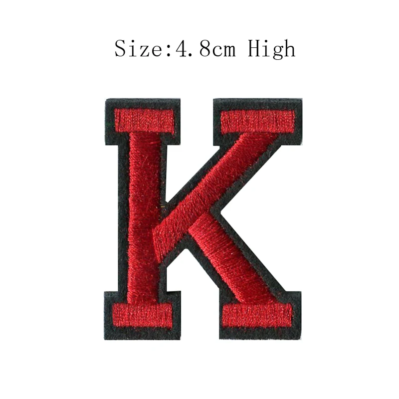 K bagde 1 шт., A-Z, красная нить и черный фон, английские буквы алфавита, Смешанные Вышитые значки, железные нашивки для одежды, высота 48 мм - Цвет: K bagde