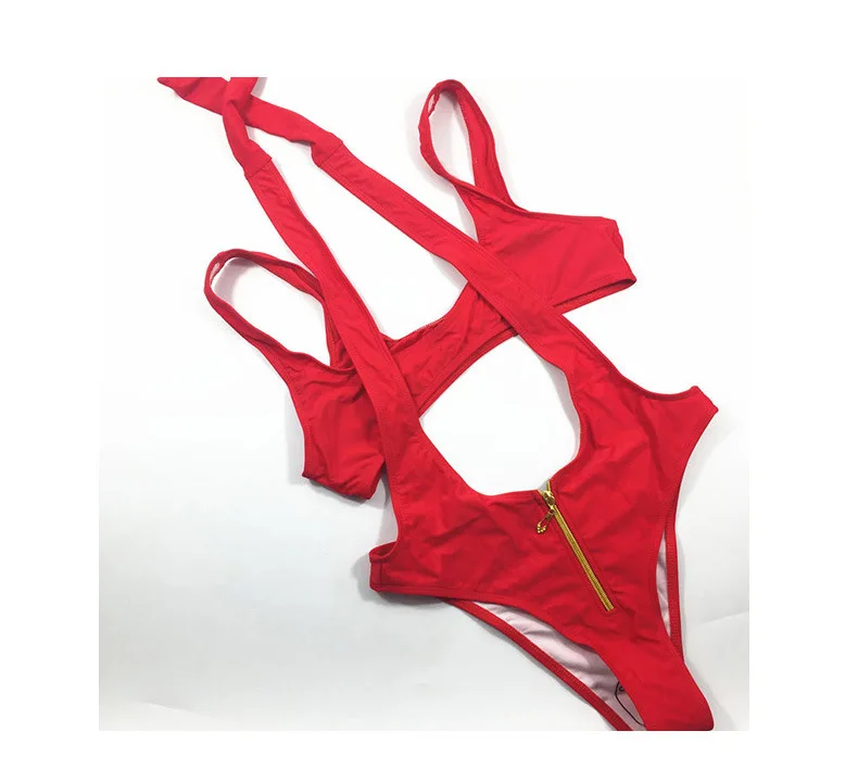 Бикини 2019 сексуальный сплошной металлический купальник на молнии из двух частей