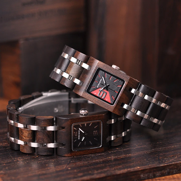 BOBO BIRD montre femme деревянные женские часы Топ Мода квадратный циферблат часы коллекция для дам нержавеющая сталь наручные часы S03