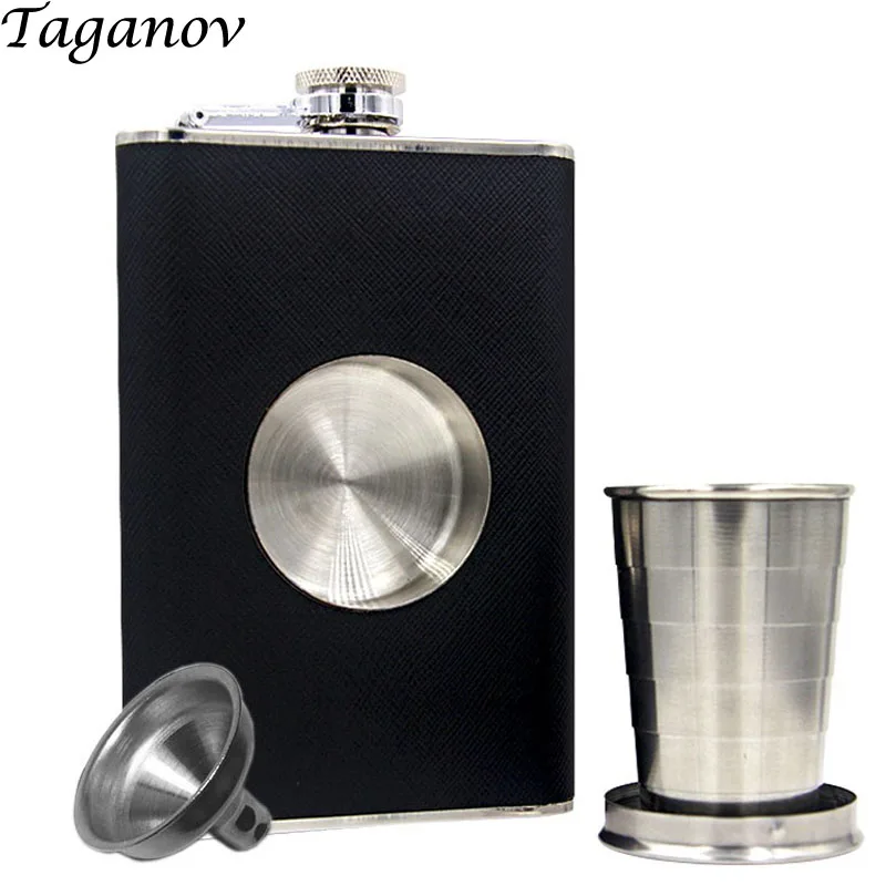 Alcohol Flagon Shot Flask Stainless Steel 8 oz Hip Flask Built-in Collapsible 2 Oz Glass & Funnel Whiskey Wine Pot Barware Drink