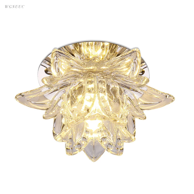 

Colorful Led Lotus Crystal Ceiling Chandelier Light Spot Light for Corridors Balconies Hallways Creative Plafonnier Luminaire