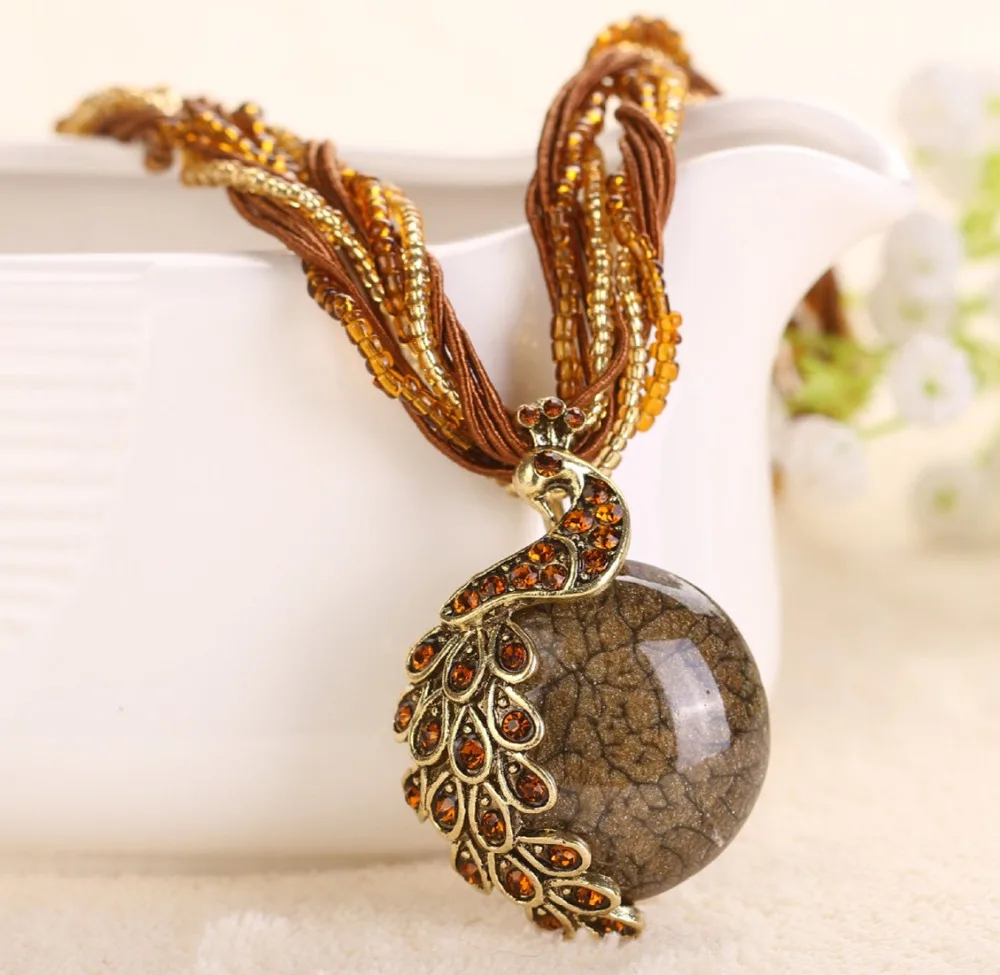 Женское колье-чокер с павлиньим кулоном Массивное длиной до ключицы 15 цветов 2017 |