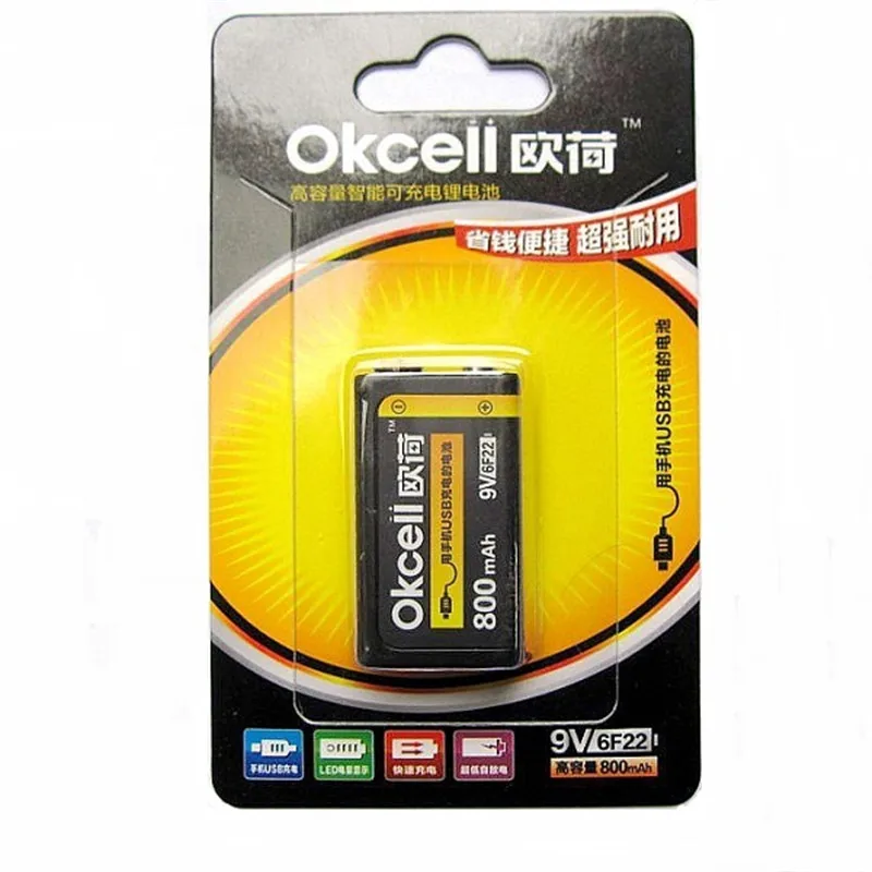 аккумуляторная батарея okcell 9v 800mah usb