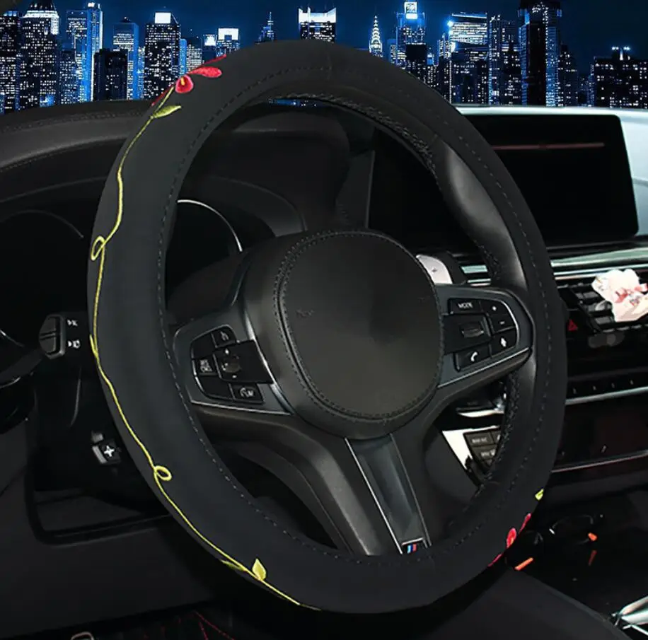C 2019New чехол рулевого колеса автомобиля дамская вышивка Авто Рулевое покрытие четыре сезона украшение интерьера автомобиля Руль крышка - Название цвета: C