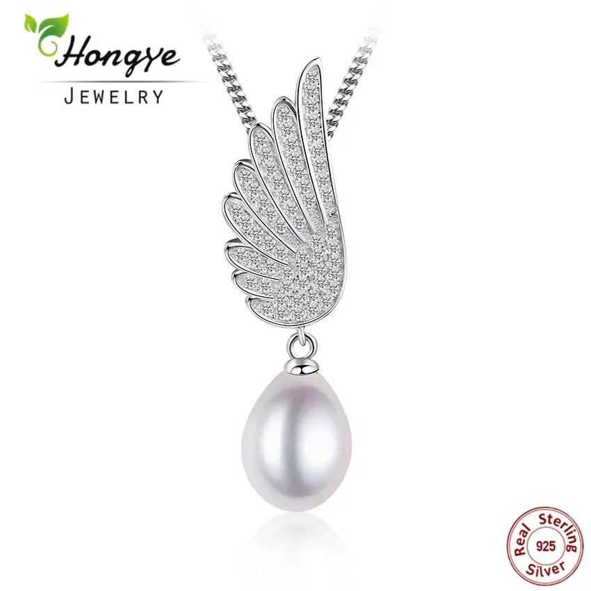 

Hongye New 925 Sterling Silver Real Natural Pearl Pendant Necklace Angel Wings Women Pendant Daughter Romantic Birthday Gift