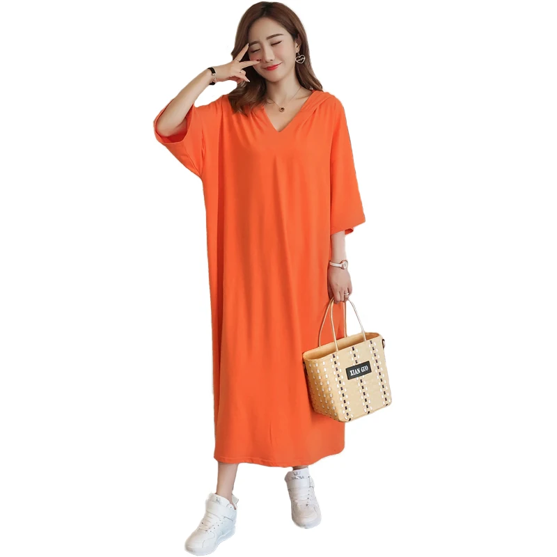 Свободное хлопковое платье большого размера для беременных одежда с капюшоном