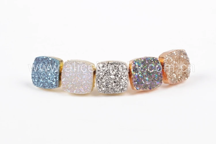 BOROSA квадратные серьги с натуральным кристаллом Druzy из титанового золота, элегантные Разноцветные серьги-гвоздики Druzy, ювелирные изделия с драгоценными камнями для женщин G0914