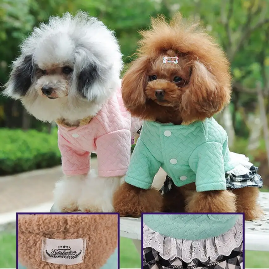 Зимняя одежда для собак маленьких теплая флисовая толстовка с капюшоном и рюшами
