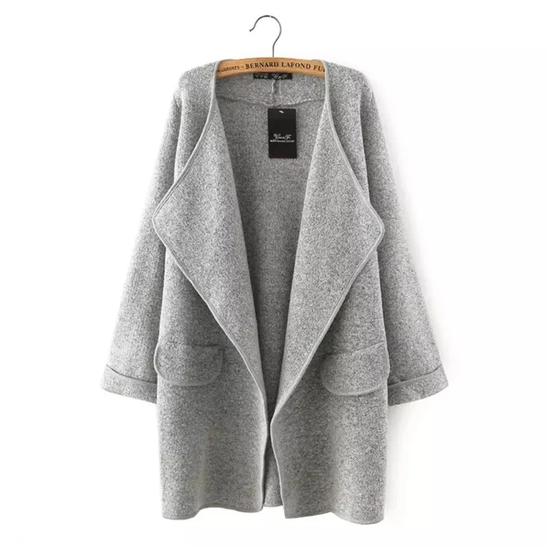 Однотонный женский длинный кардиган пальто 2018 новый осенний Мягкий Вязаный