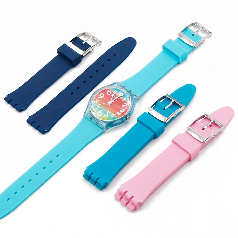 Watch accessories pin buckle 17mm19mm silicone strap men for Swatch SUOB704SUOW701GW164GB274SUTB402 waterproof strap watch band