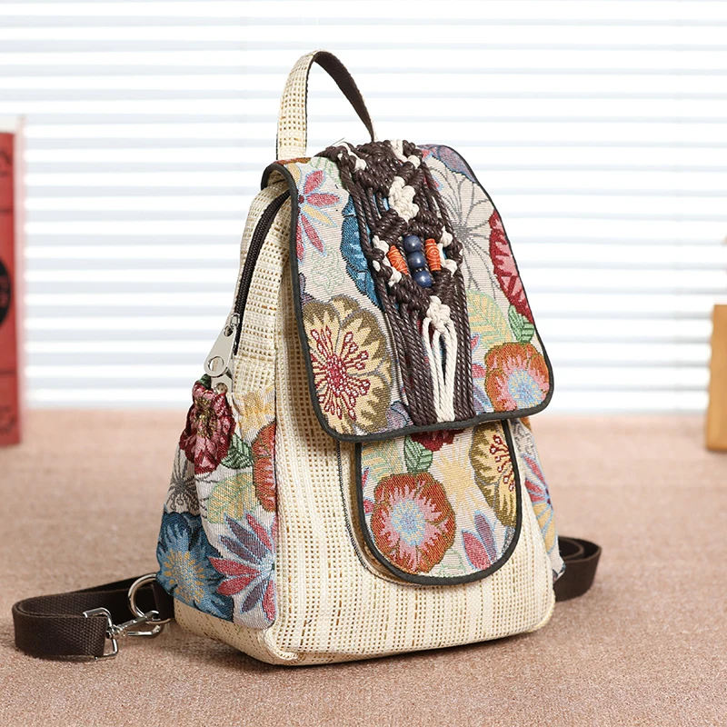 Льняной рюкзак для женщин повседневная винтажная Холщовая Сумка на плечо с