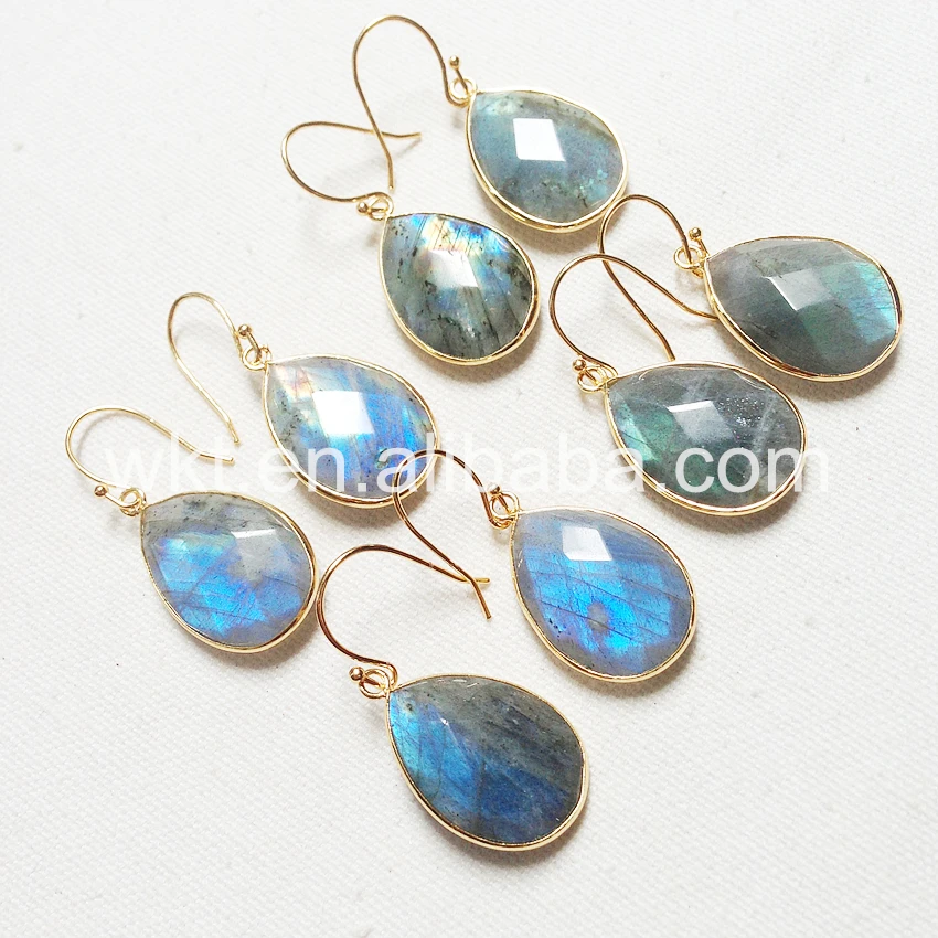 Блестящие серьги из камня лабрадорита в форме слезы с двойной огранкой женские