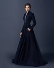 Новое готическое элегантное Сексуальное Женское Платье с длинным рукавом, вечернее платье темно-синего цвета с длинным рукавом и бусинами, DF4569, халаты Дубая