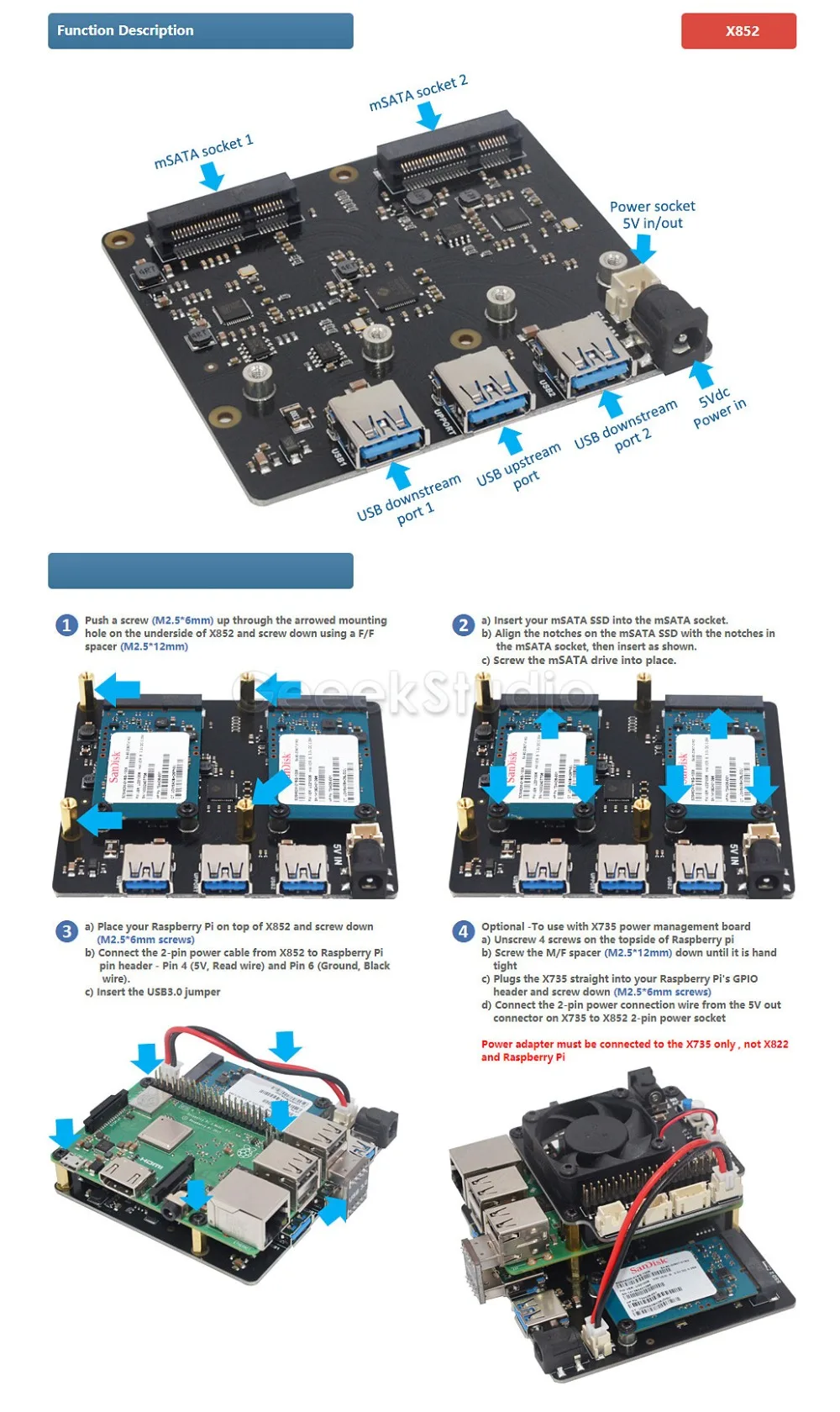 X852 двойной MSATA SSD щит USB 3,0 модуль Плата расширения питания для Raspberry Pi 1 Модель B+/2 B/3 B/3 B