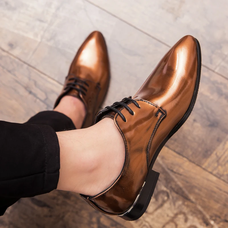 Деловые кожаные туфли со шнуровкой цвет английские остроконечные мужская обувь