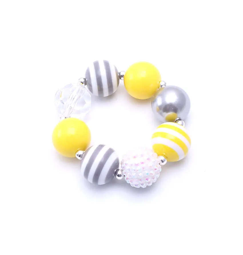 MHS.SUN Kids Jewelry Set Shiny Lemon Yellow Bubblegum Beads Necklace Bracelet Bowknot Hairclips For Girls Fashion | Украшения и