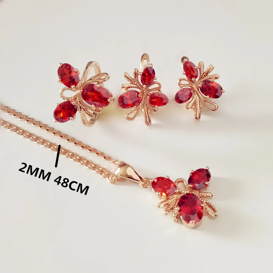set with 48cm chain Свадебные комплекты ювелирных изделий, модный красный камень, кубический циркон, ювелирный набор, новая мода, ожерелье/серьги/кольцо, ювелирные наборы для женщин - Окраска металла: set with 48cm chain