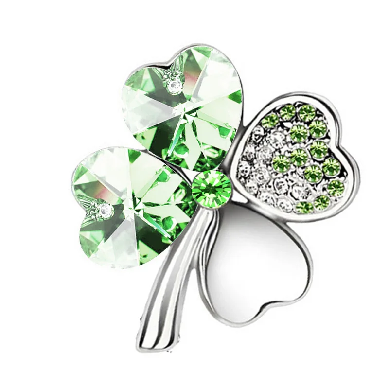 silver lightgreen Женский подарок на день, завод,, австрийский кристалл, четыре листа клевера, брошь, Женские аксессуары, модные ювелирные изделия 9554 - Окраска металла: silver lightgreen