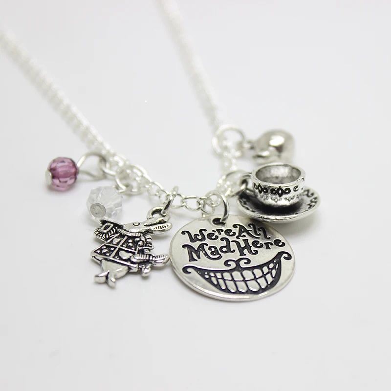 necklace Yamily мы все сумасшедшие здесь Алиса в стране чудес Mad браслет Вдохновленный штампованные регулируемые браслет с Шармами - Окраска металла: necklace
