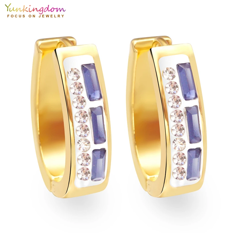 Женские серьги кольца Yunkingdom из нержавеющей стали с синими кристаллами ювелирные