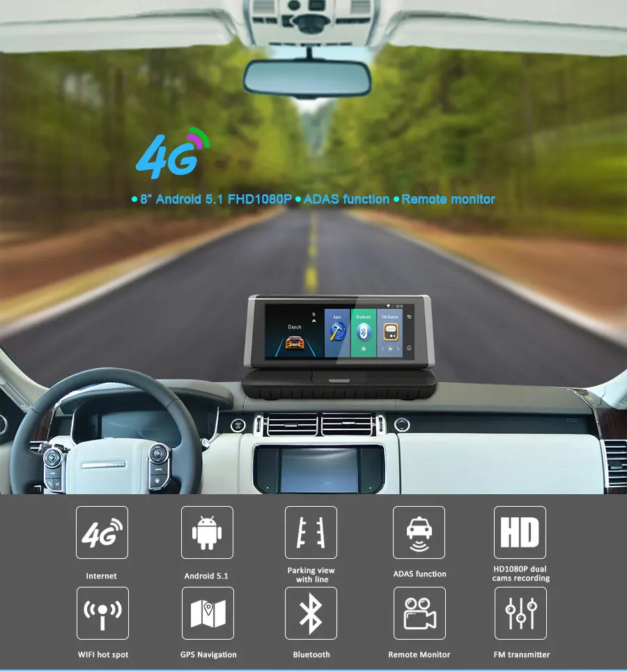 8 дюймов 4G Android 5,1 Bluetooth Wifi двойной объектив Full HD 1080P ADAS FM Dashcam Регистратор Автомобильный грузовик gps навигация видео рекордер