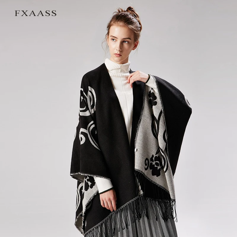 FXAASS новая осенне-зимняя шаль Модное пончо с цветами Тай Чи женский шарф накидка
