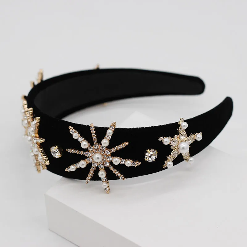 Baroque heavy fabric fabric color particles rhinestones stars pearl fashion dance catwalk street travel tourism headband 957