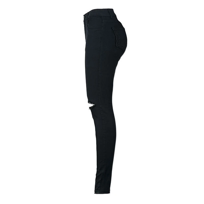 

New White Hole Ripped Jeans Women Cool High Waist Elastic Denim Pant Capris Female Skinny Jeans Black Casual Pencil Pants