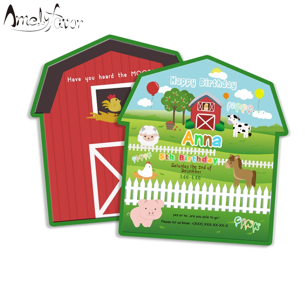 

Farm Animal Theme Invitation Card Party Decorations Supplies Farm Animals Invitation Kids Event Birthday Party Custom-Made 16PCS